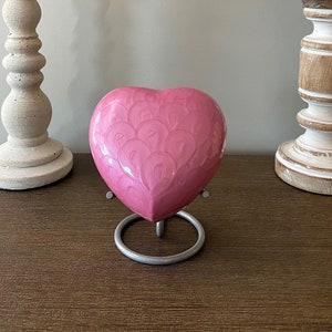 Heartfelt : Heart Cremation Urn for Human Ashes | Memorial Urn | Blush Pink Handcrafted Urn | Medium Size 5&quot;X5&quot; | with Steel Stand