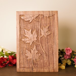 Maple Leaves : Cremation Urn for Human Ashes | Rosewood Engraved Cremation Box Urn | Handcrafted Rosewood Memorial Box Urn | Large 10"X7"X6"