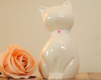 Proud Cat : Pet Cremation Urn | Handcrafted Pet Ashes Cremation Urn | White Enamel Cat Urn | Pearl White Cat Urn | 8.3" X 4.3"