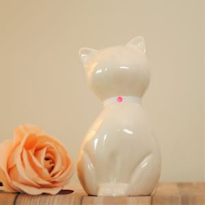 Proud Cat : Pet Cremation Urn | Handcrafted Pet Ashes Cremation Urn | White Enamel Cat Urn | Pearl White Cat Urn | 8.3" X 4.3"