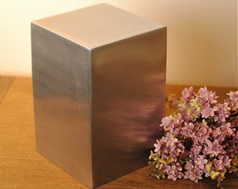 Elegant Memory Box : Cremation Urn for Human Ashes | Silver Color Adult Handcrafted Urn | Aluminum Memorial Box Urn | Large 10" & Small 6"