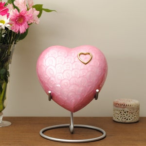 Heart of Hearts : Cremation Urn for Human Ashes | Memorial Heart Urn | Blush Pink Handcrafted Urn | Adult 10"X10"X5" | with Steel Stand