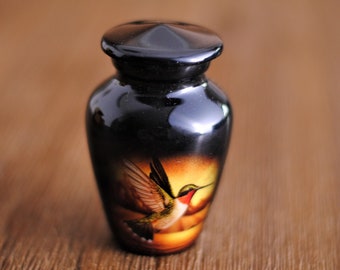 Ruby Hummingbird Cremation Urn: Handcrafted Miniature Keepsake | 3"