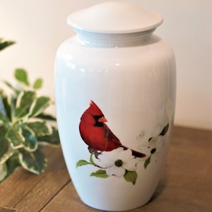 Solitary Soul : Red Cardinal Human Ashes Cremation Urn | Memorial Cardinal Urn | Adult Handcrafted Urn | Large Urn | 10.5&quot;