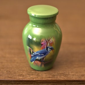 Blue Jay : Cremation Urn for Human Ashes | Memorial Songbird Miniature Keepsake Urn | Handcrafted Urn 3&quot; | with Velvet Bag & Box