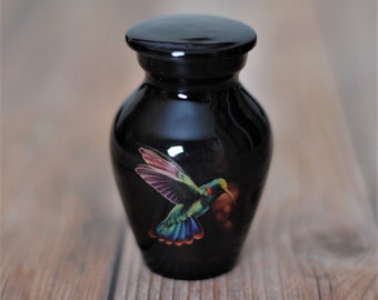 Colibrí brillante: Urna de cremación para cenizas humanas / Urna conmemorativa en miniatura hecha a mano de recuerdo de 3&quot; / con bolsa y caja de terciopelo