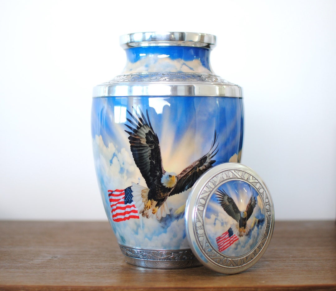 Stars, Stripes and Eagle Cremation Urn for Human Ashes Handcrafted