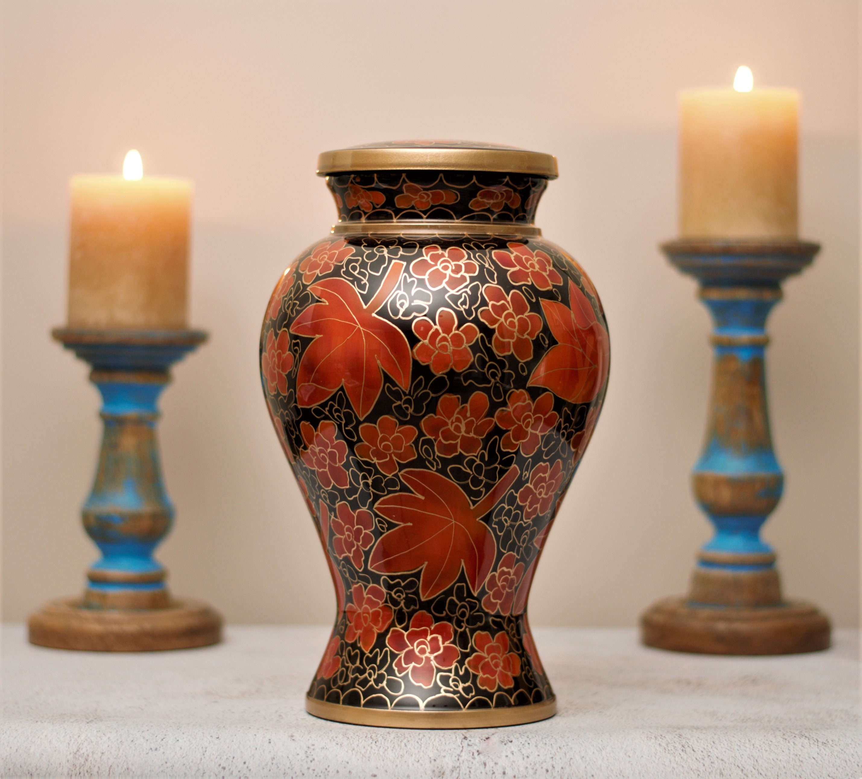 Cloisonné Cremation Urn for Human Ashes Hand Painted Maple Etsy