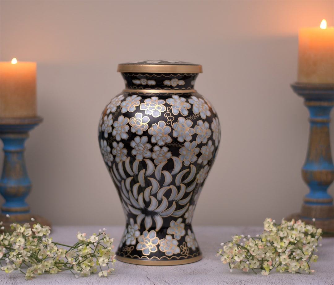 Cloisonné Cremation Urn for Human Ashes Hand Painted Classical Black ...