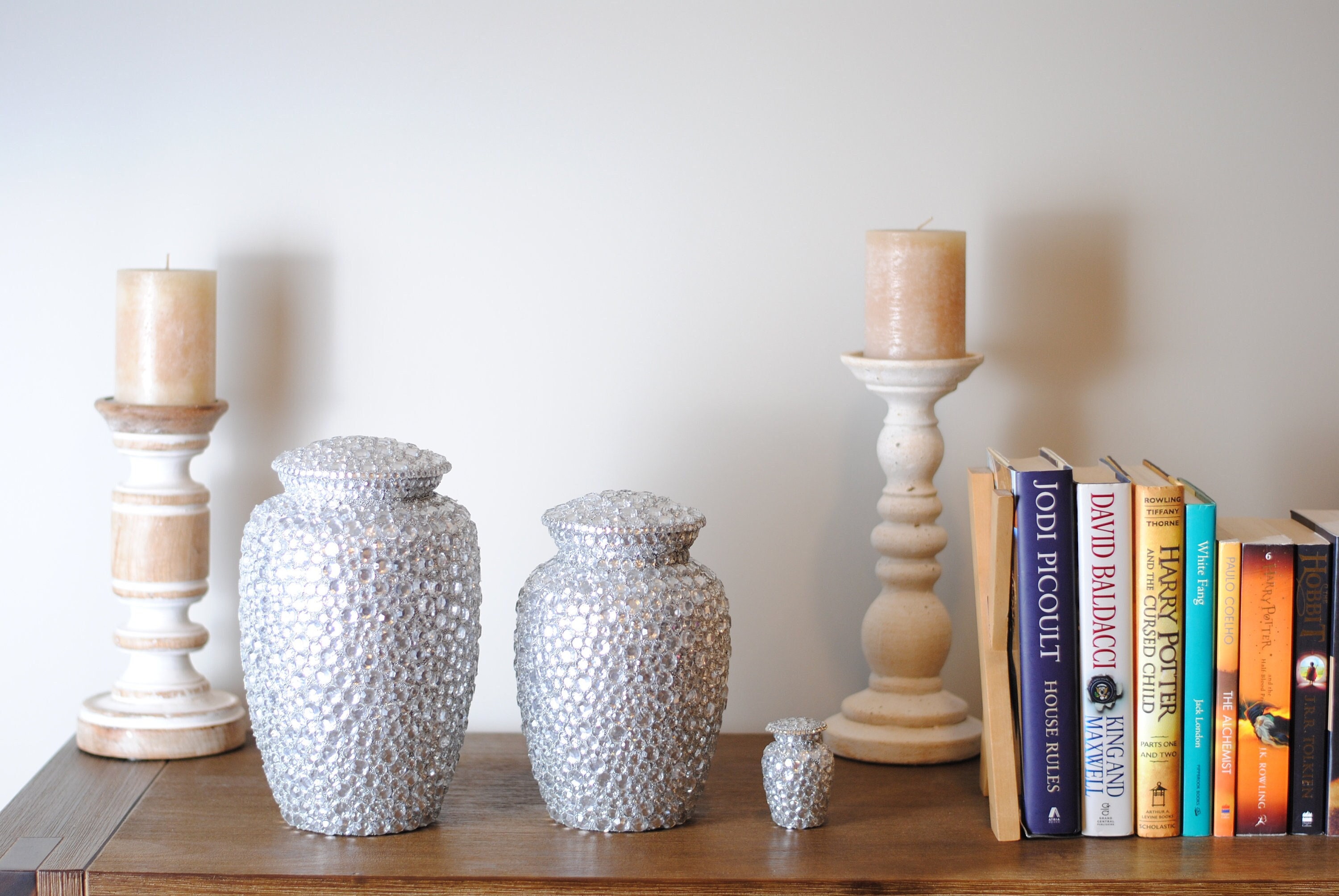 Diamond Sprinkled : Human Ashes Cremation Urn | Handmade Crystal Studded Urn | Large and Medium Sizes Handcrafted Crystal Urn | 10.5" & 8"