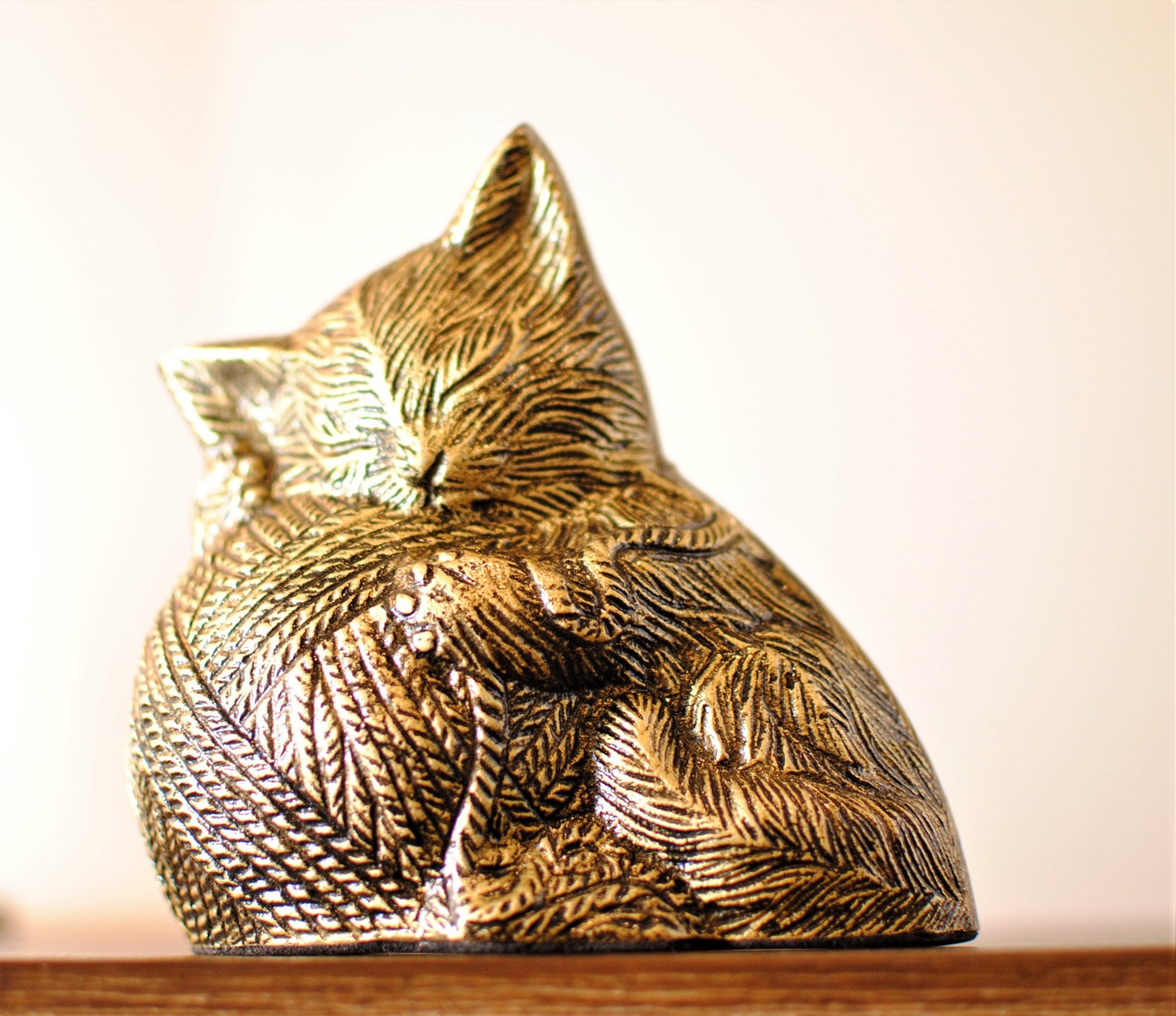 Peaceful Cat Pet Cremation Urn Engraved Golden Bronze Cat Etsy
