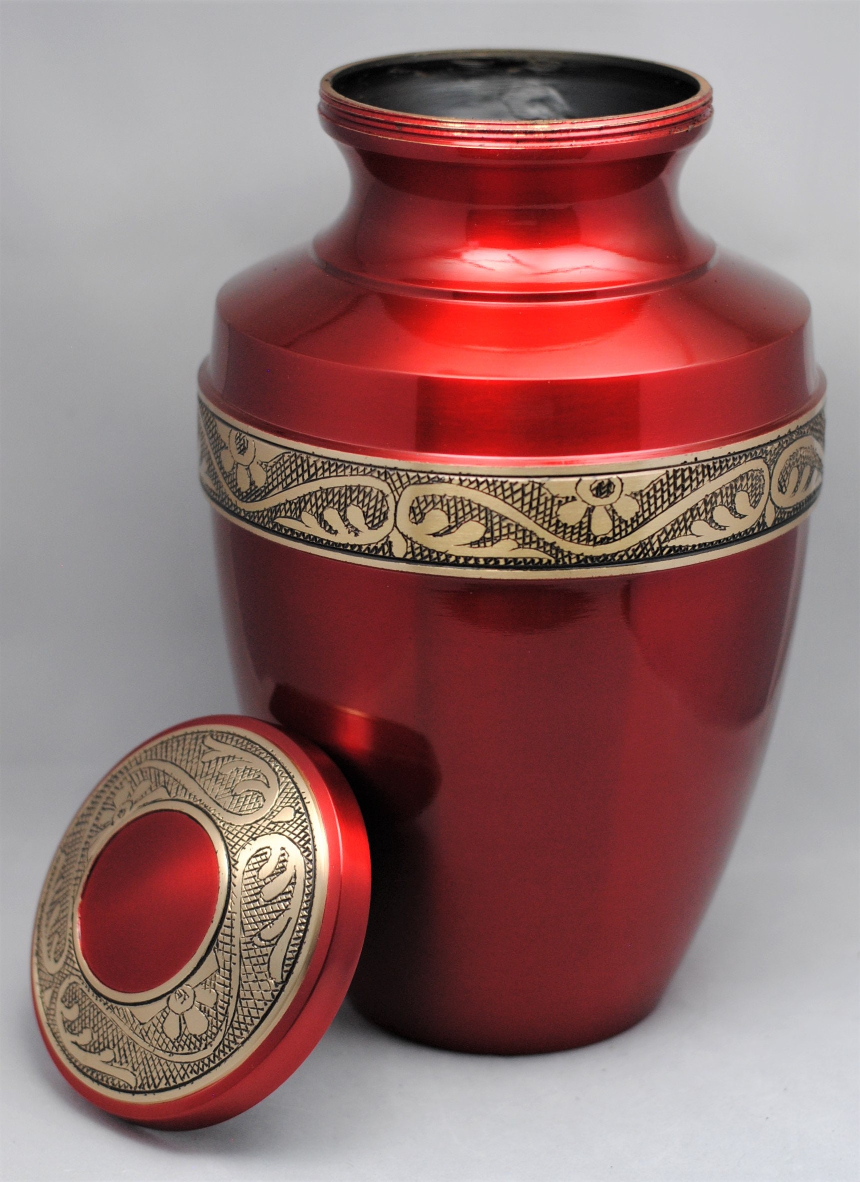 Crimson Red Brass Human Ashes Cremation Urn Golden Etsy