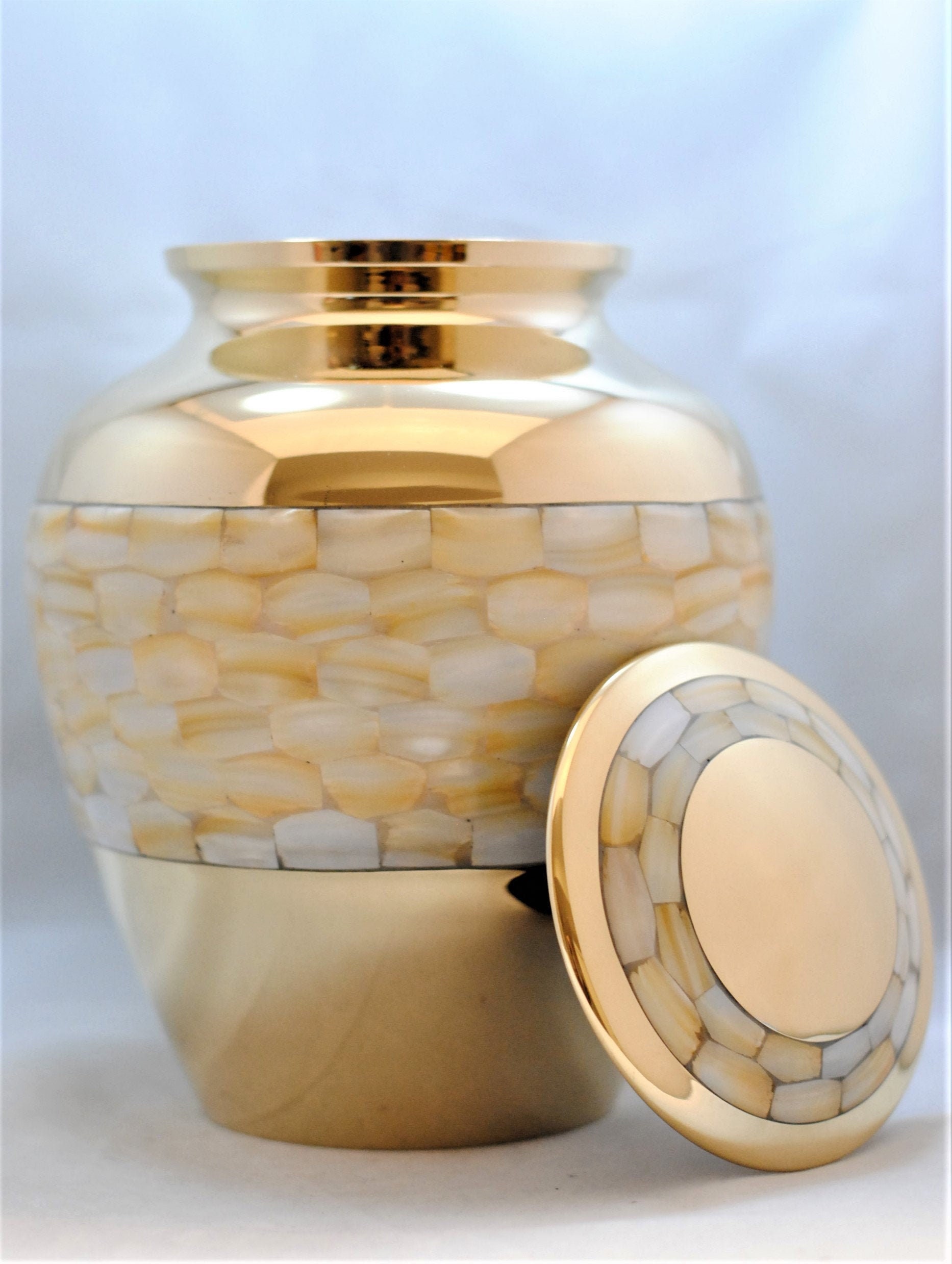Exquisite Mother of Pearl Cremation Urn Golden Brass Human Etsy