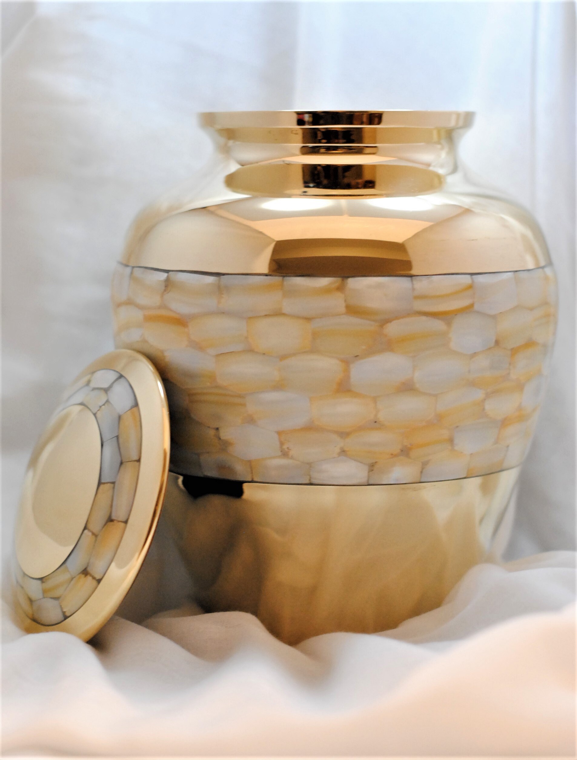 Mother of Pearl Cremation Urn Golden Brass Human Ashes Etsy UK