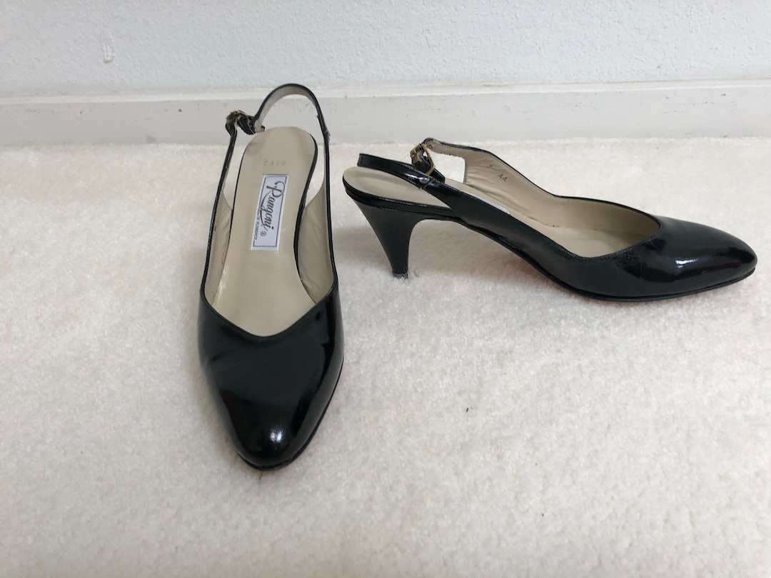 Vintage Rangoni Italian Black Patent Leather Slingback Heels - Etsy