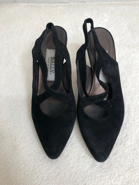 Vintage 90s Bally Black Suede Leather Pumps (Size 