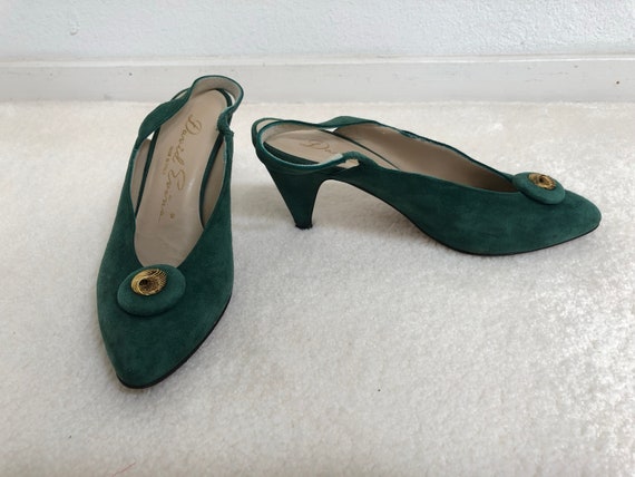 Vintage 1990s Green Suede Italian Leather Slingba… - image 1