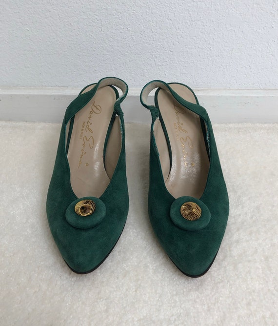 Vintage 1990s Green Suede Italian Leather Slingba… - image 2