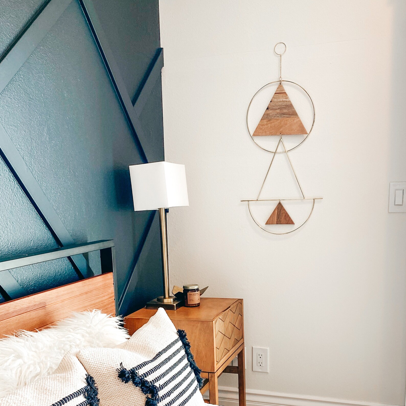 Gold Wood Triangle Wall Hanging Geo Metal Wall Art Boho Etsy