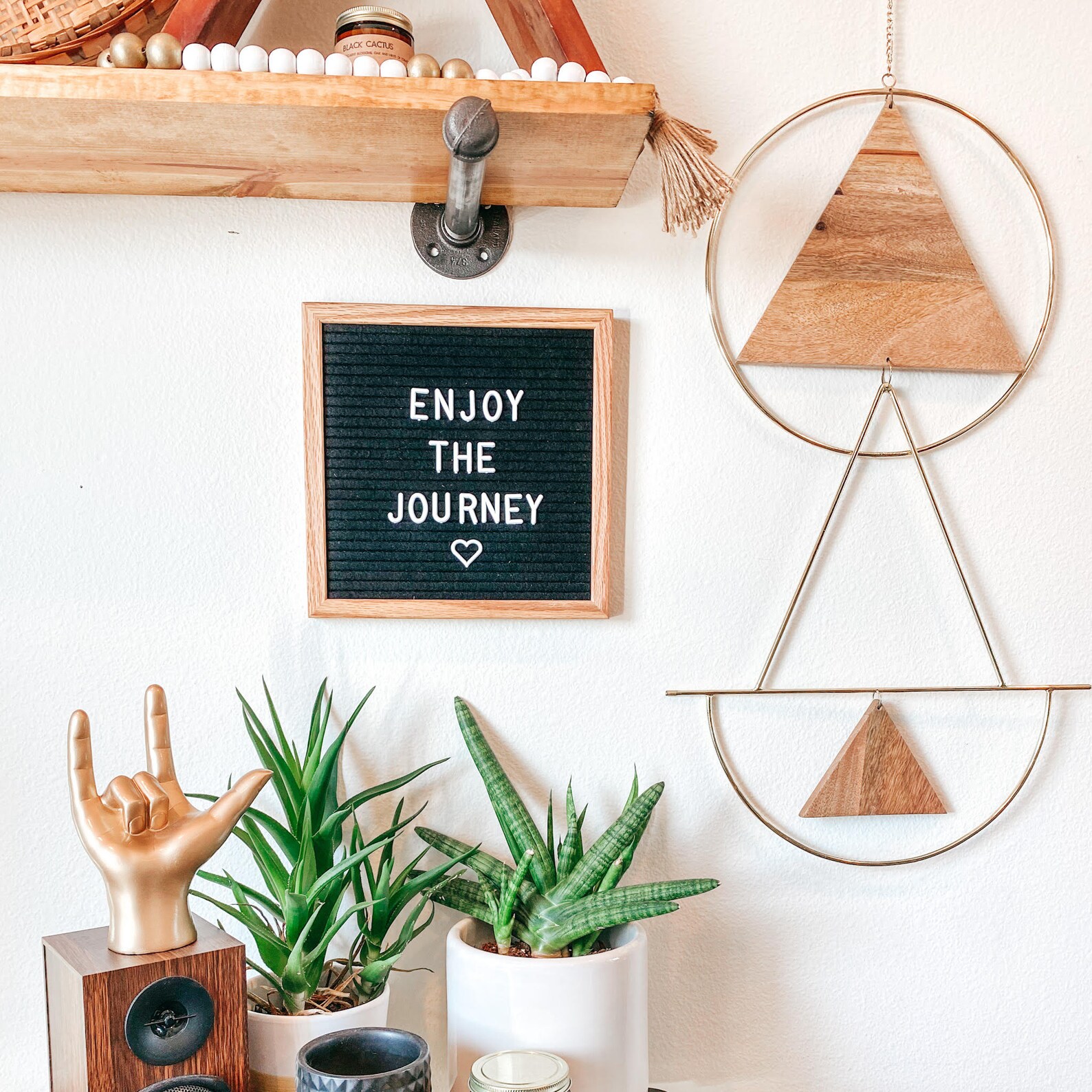 Gold Wood Triangle Wall Hanging Geo Metal Wall Art Boho Etsy