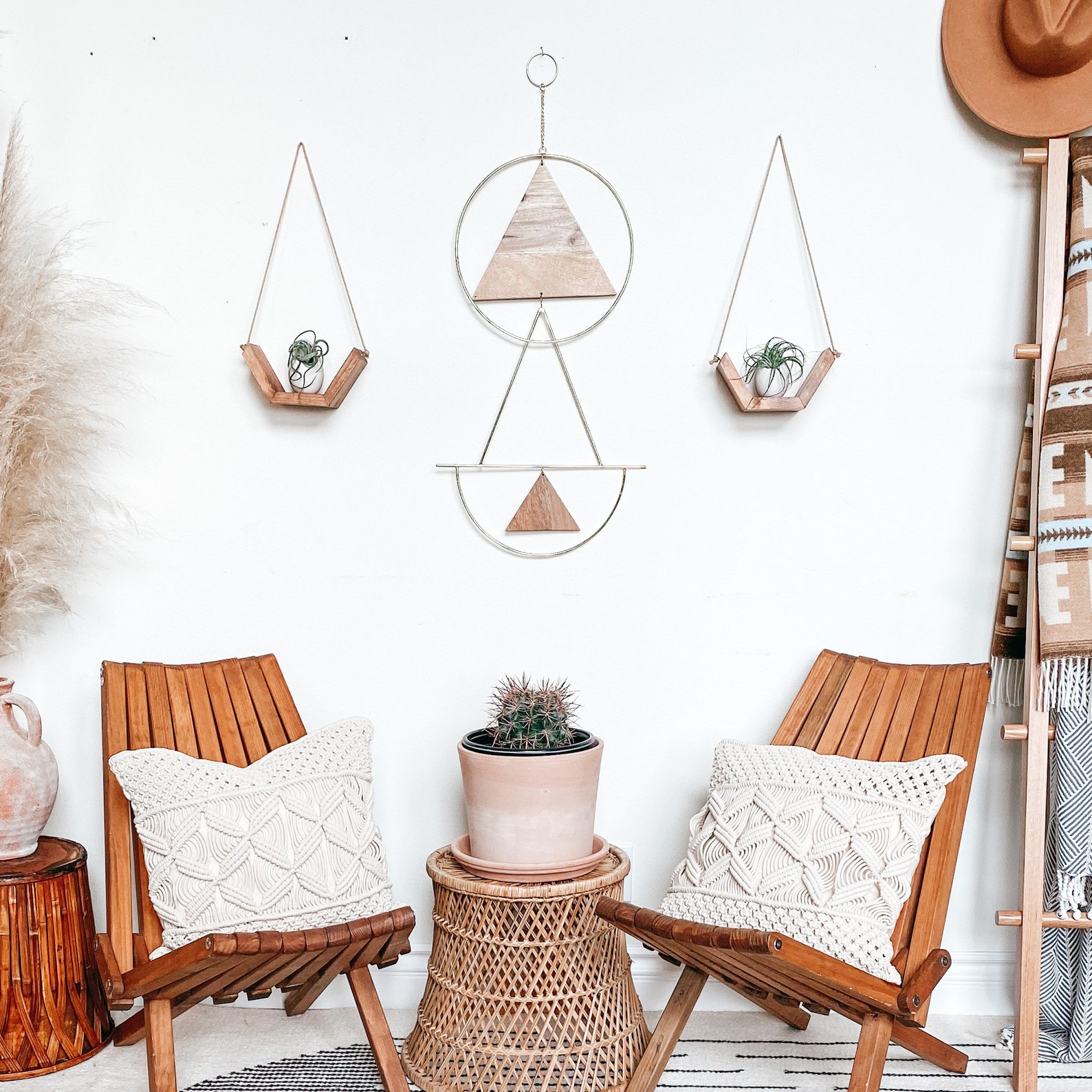 Gold Wood Triangle Wall Hanging Geo Metal Wall Art Boho Etsy