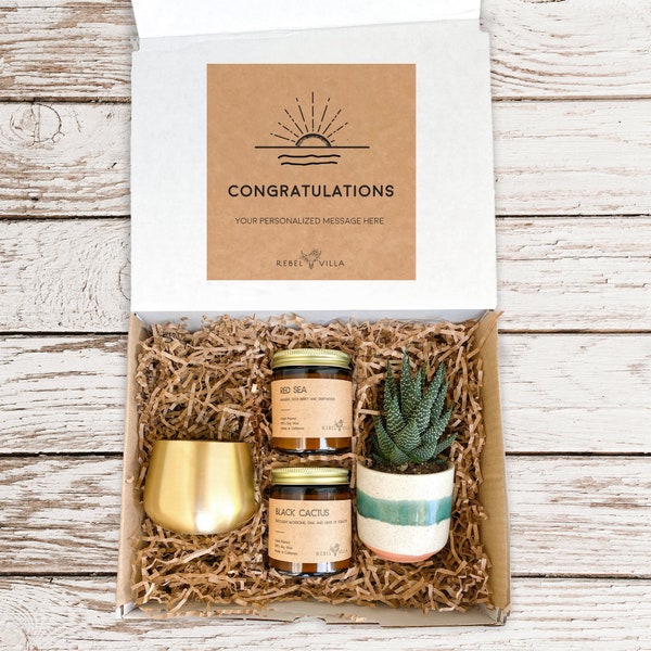 Promotion Gift Box | New Job Gift | Achievement Gift | Congratulations On Your Success | Succulent Candle Live Plant gift box