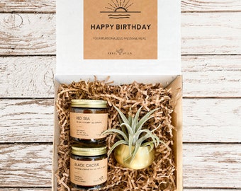 Birthday Gift Box For Her | Unique Modern Celebration Basket | Soy Candle Succulent Air plant Personalized Gift Box For Mom Sister Aunt