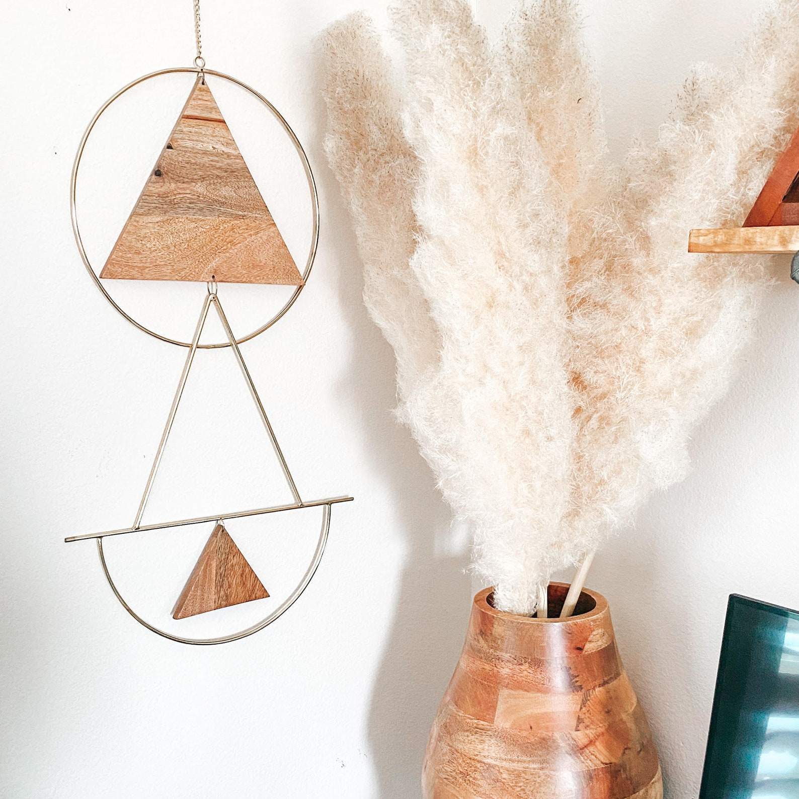 Gold Wood Triangle Wall Hanging Geo Metal Wall Art Boho Etsy