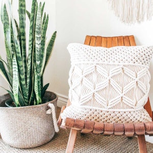 Macrame Throw Pillow Cover 18&quot; | Boho pillow cover | Macrame Cushion Cover | Rustic Farmhouse Pillows for Living room couch or bed bedroom