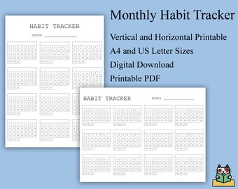 Monthly Habit Tracker Printable PDF, Template