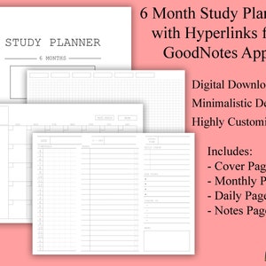 Agenda digitale per lo studio degli studenti da 6 mesi con collegamenti ipertestuali per iPad GoodNotes / Agenda da 10 minuti