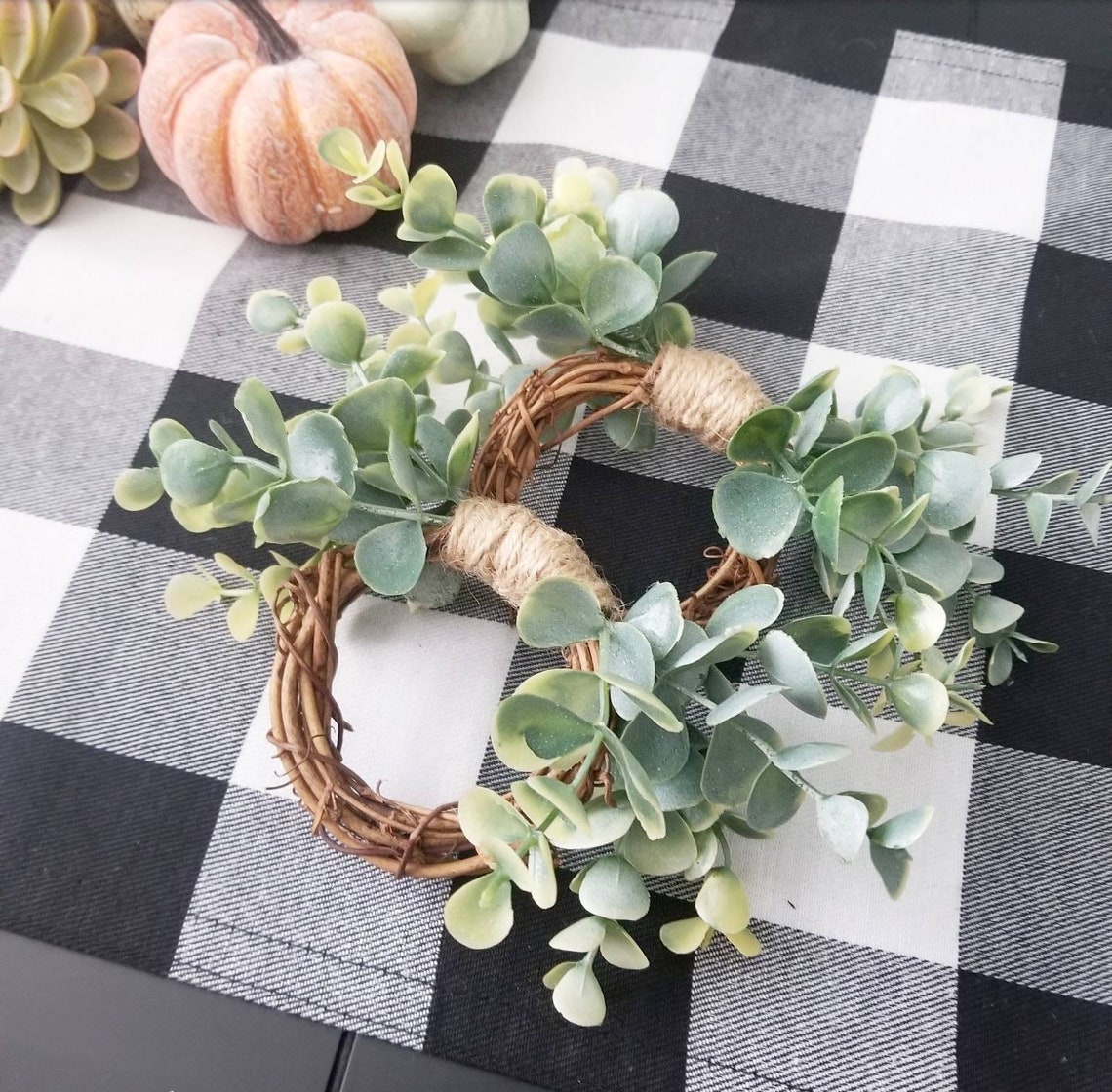 2 Eucalyptus Napkin Rings Farmhouse Table Decor Mini Modern Etsy