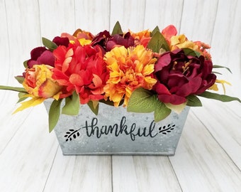 Thankful Fall Dining Centerpiece, Thanksgiving Mantle Decor, Coffee table centerpiece, Farmhouse Kitchen island arrangement, Fall tablescape