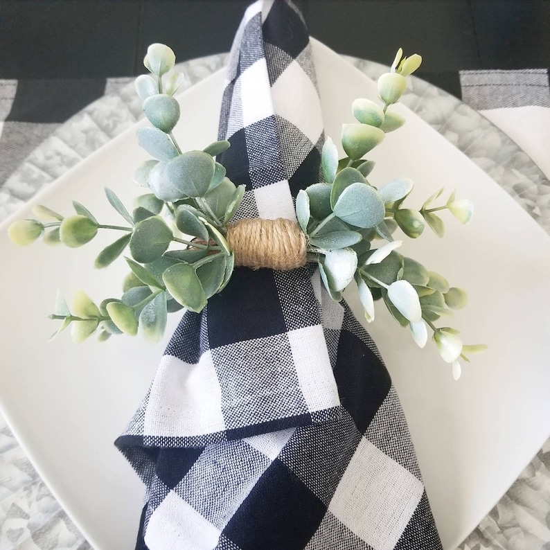 2 Eucalyptus Napkin Rings Farmhouse Table Decor Mini Modern Etsy