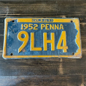 1952 Pensilvania automobile License plate