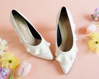frill wedding shoes, bridal shoes, bridesmaid shoes