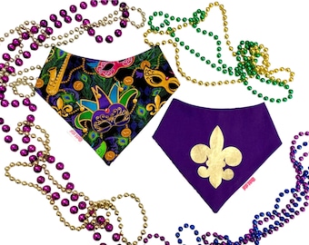 Mardi Gras, Mardi Gras Pet Bandana, Mardi Gras Dog Bandana, Reversible, Fleur Di Lis