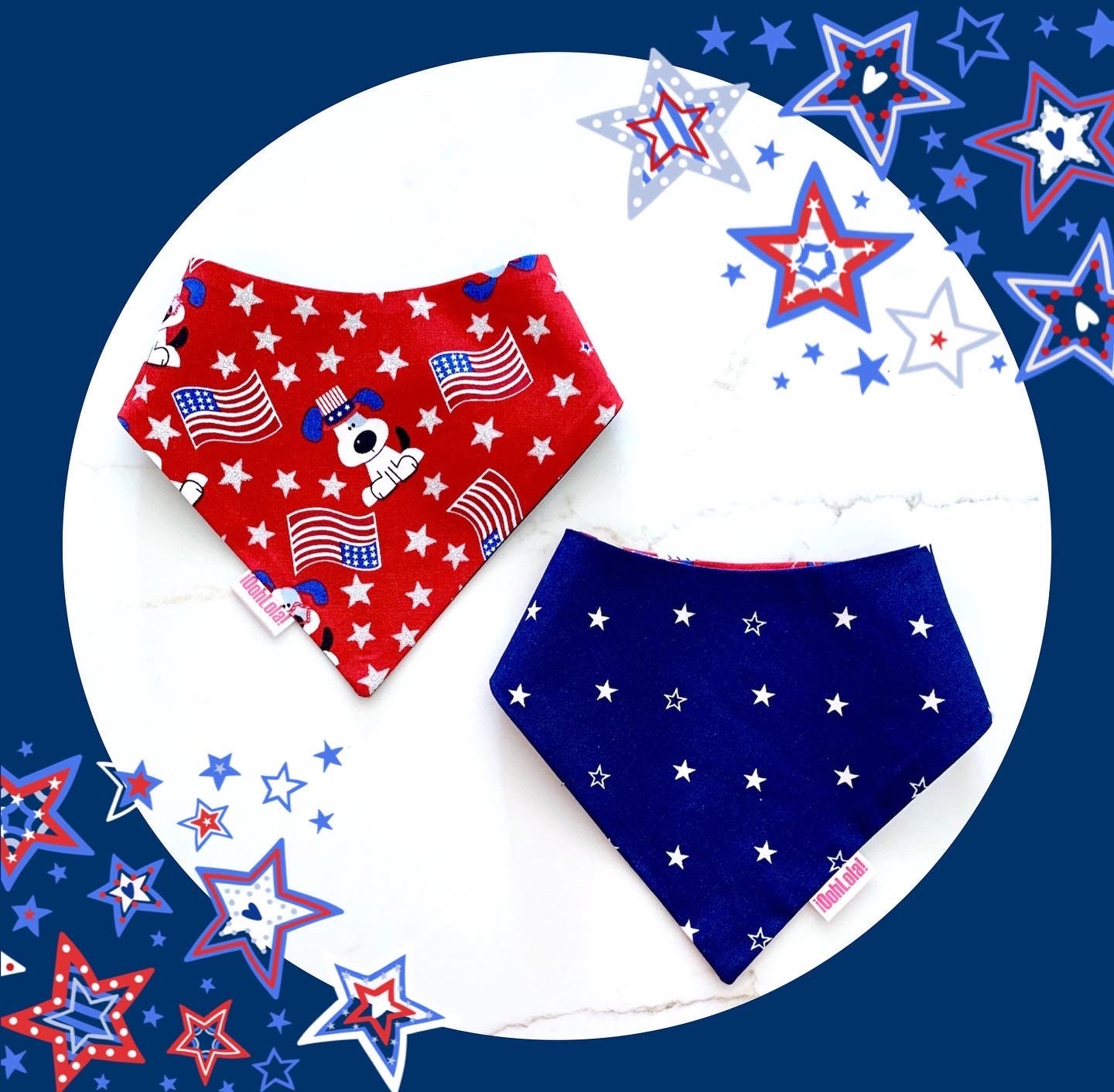 4th of July, Reversible Bandana, Pet Bandana, Dog Bandana, Cat Bandana, Patriotic, USA, America, Stars, Pet,