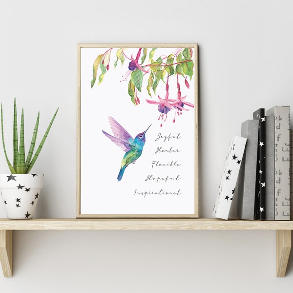 Watercolour Hummingbird Poster with Animal Spirit Qualities - Perfect for Home Decor and Spiritual Inspiration