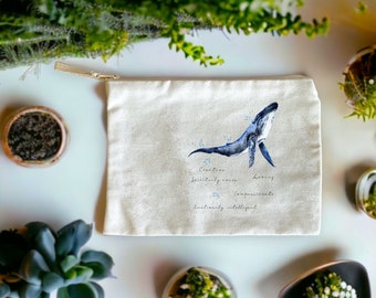 Watercolour Whale Makeup Pouch with Animal Spirit Qualities - Carry Your Essentials with the Spirit of the Whale