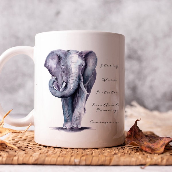 Tasse éléphant aquarelle peinte à la main - Embrassez la force de votre esprit animal !