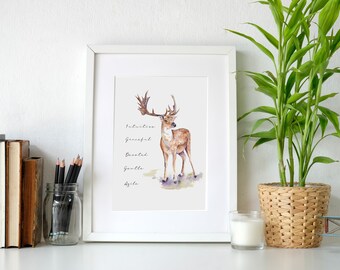 Watercolour Deer Poster with Animal Spirit Qualities - Perfect for Home Decor and Spiritual Inspiration