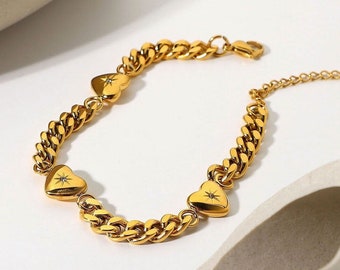 Stainless Steel Cubic Zirconia Heart Trend Bracelet 18K Gold Plated