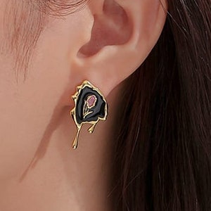 Enamel Flower Drip Stud Earring 18K Gold Plated image 4