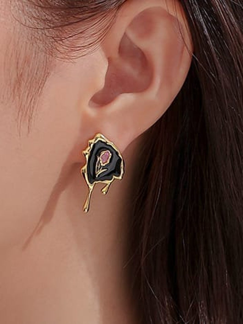 Enamel Flower Drip Stud Earring 18K Gold Plated image 4