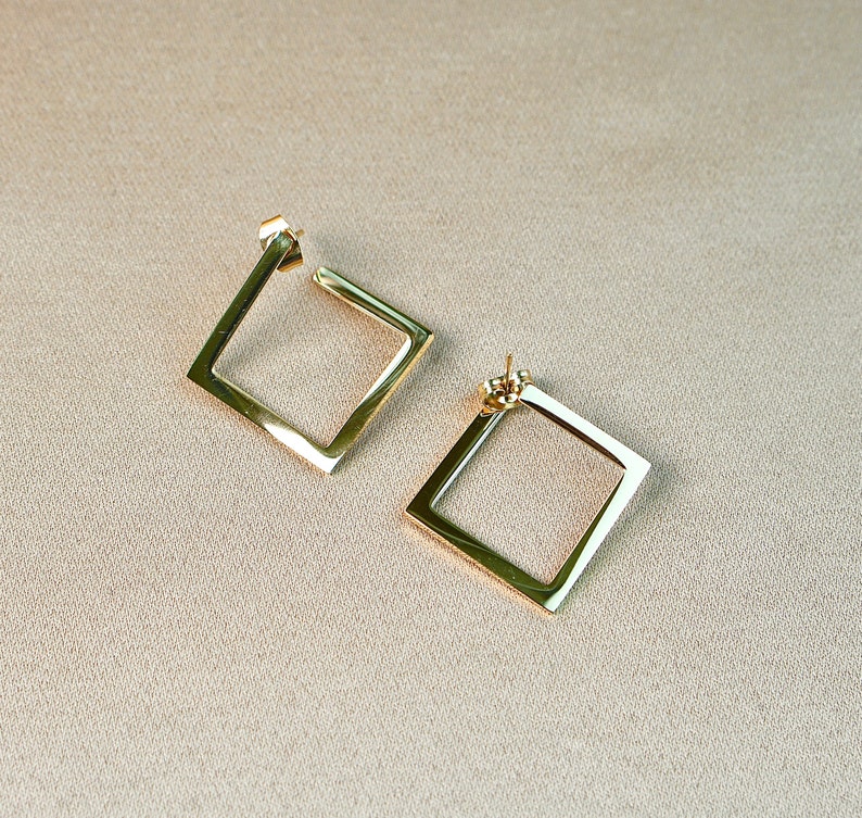 Geometric Trend Square Huggie Earring 18K Gold Plated image 1