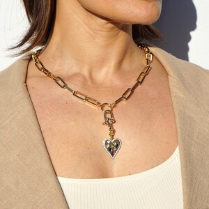 HANDMADE - Heart Chain Cz Crystal 18K Gold Plated Necklace Unique