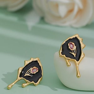 Enamel Flower Drip Stud Earring 18K Gold Plated image 3