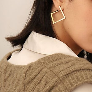 Geometric Trend Square Huggie Earring 18K Gold Plated image 4