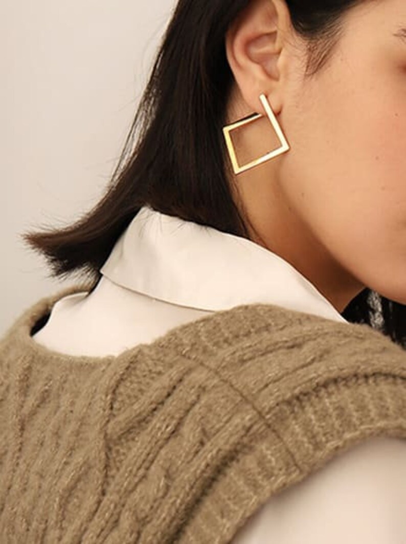 Geometric Trend Square Huggie Earring 18K Gold Plated image 4